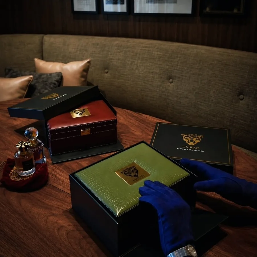 Umrao bespoke coffrets presented at the atelier