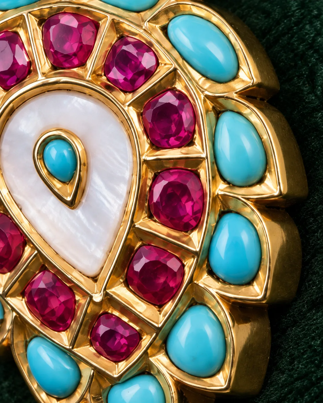 Gulrukh, from Riyasat: red and turquoise stones set around mother of pearl