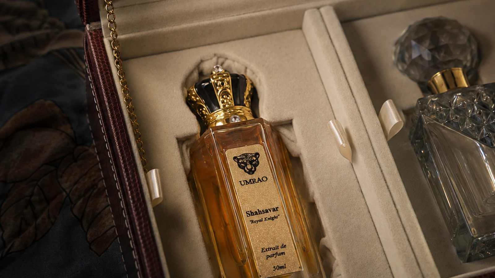 The Umrao Coffret, Shahsavar extrait and crystal attar decanter